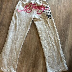 Ed Hardy Gray Lounge Pants with Pink Script
